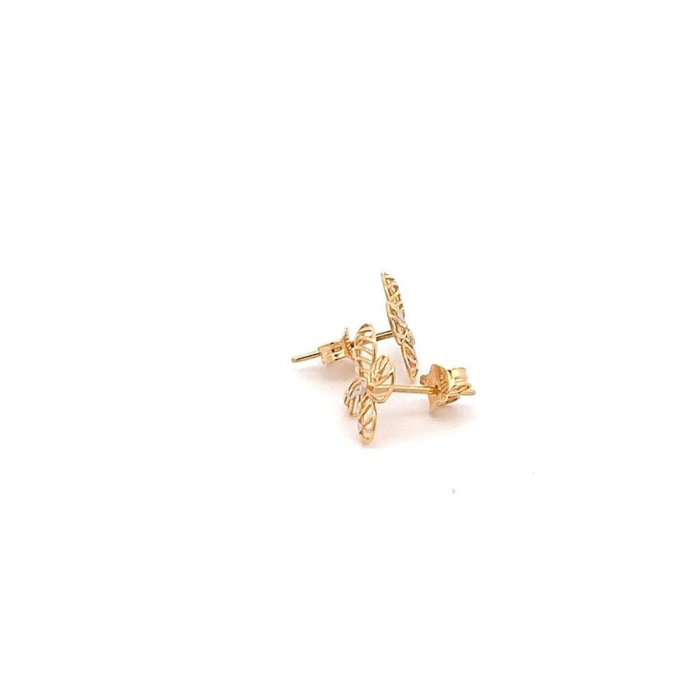 18K Gold Earrings Flower Yellow White 1.27 grams - Picture 3 of 11